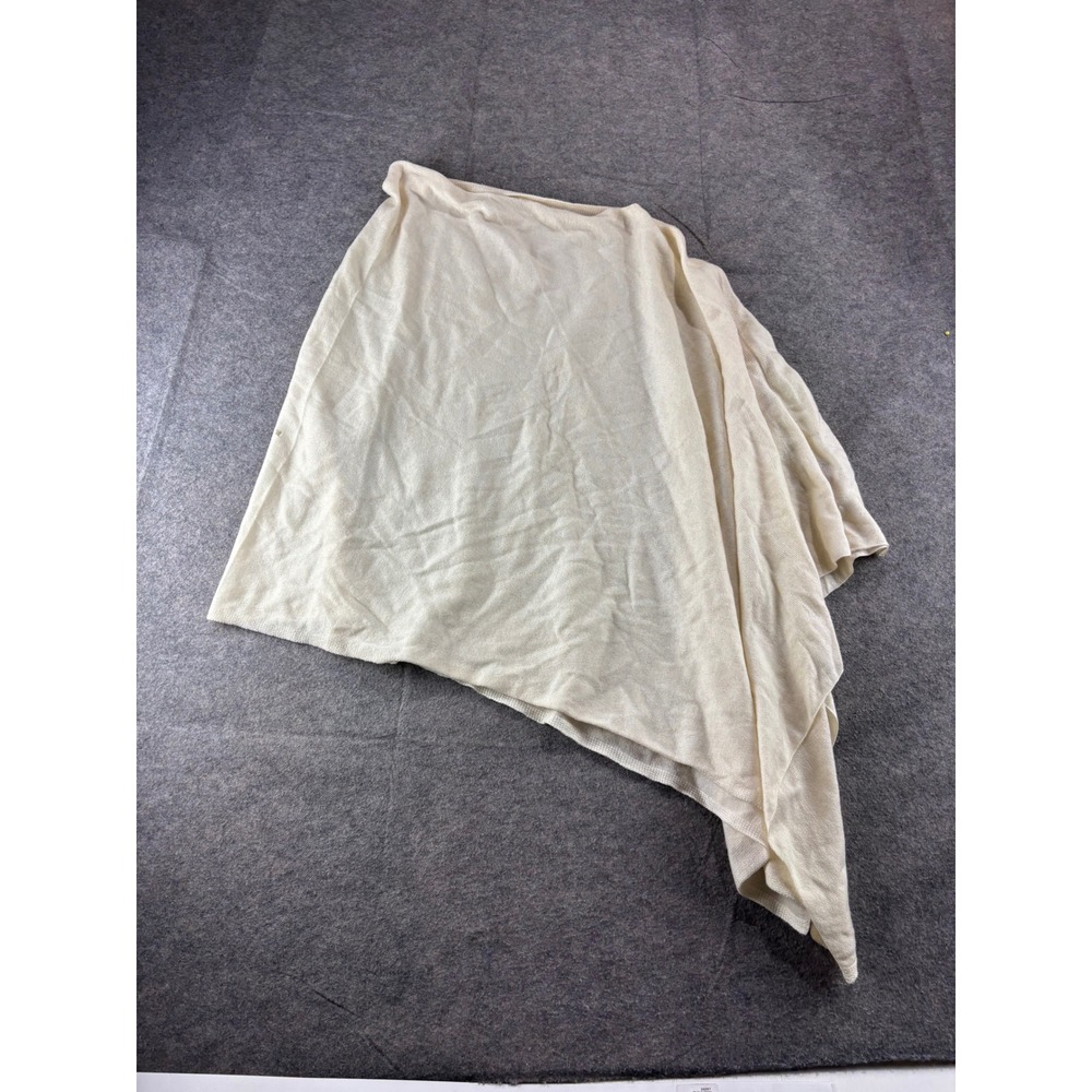 Handmade Nepal 100% Cashmere Asymmetrical Poncho Wrap Cream Ivory Cozy Knit SEE
